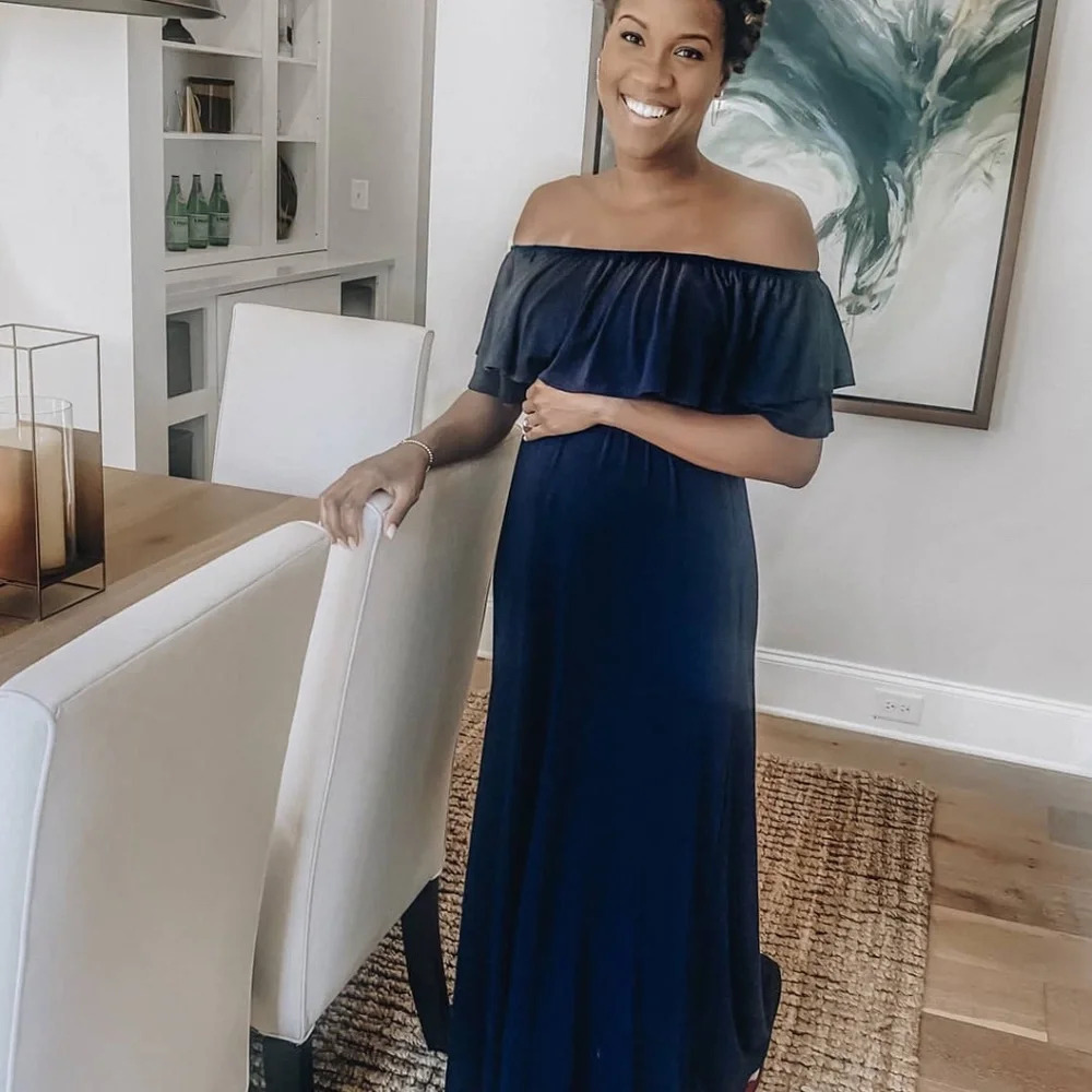 NEW**PinkBlush Off Shoulder Ruffle Trim Maxi‎ - Picture 3 of 5